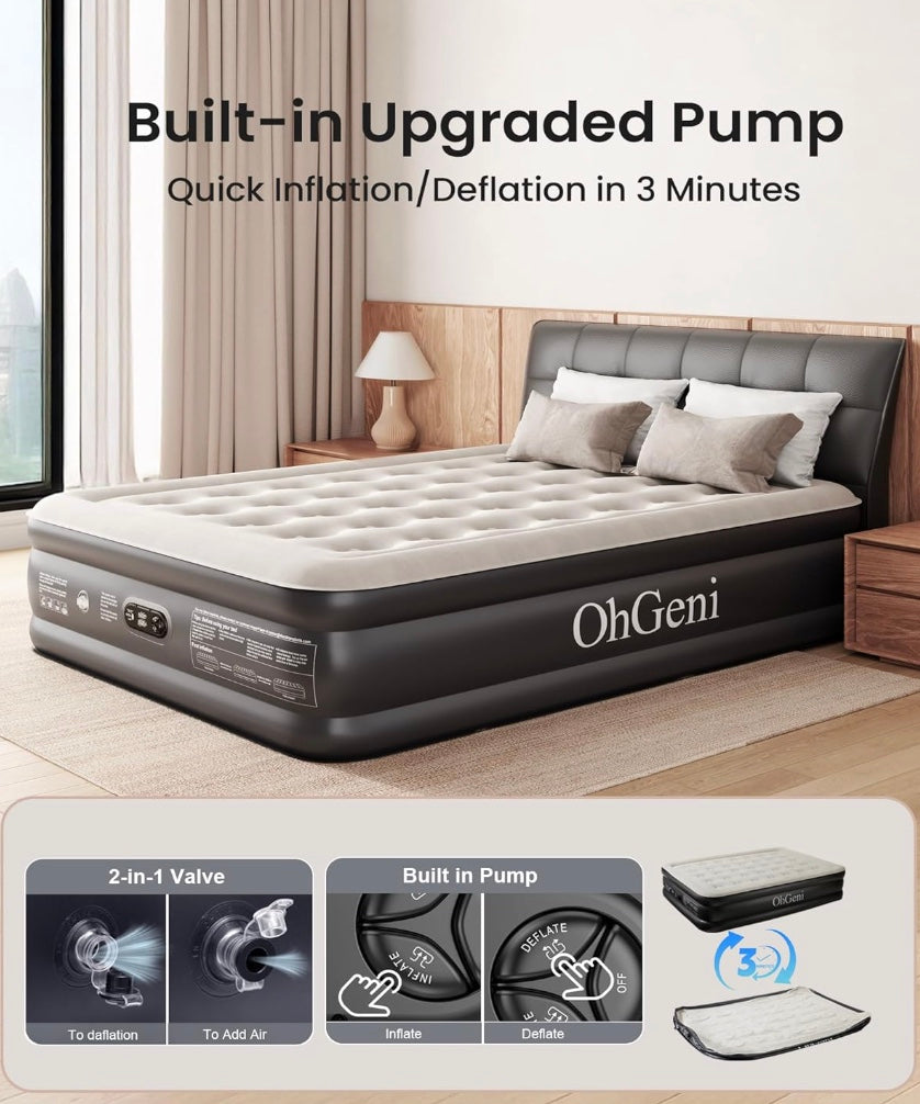 Luxury Inflatable Air Mattress with Built-In Electric Pump Comfortable & Space-Saving Bed
