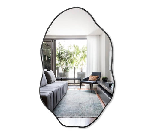 Organic Shape Full-Length Wall Mirror with Black Frame Modern Statement Mirror