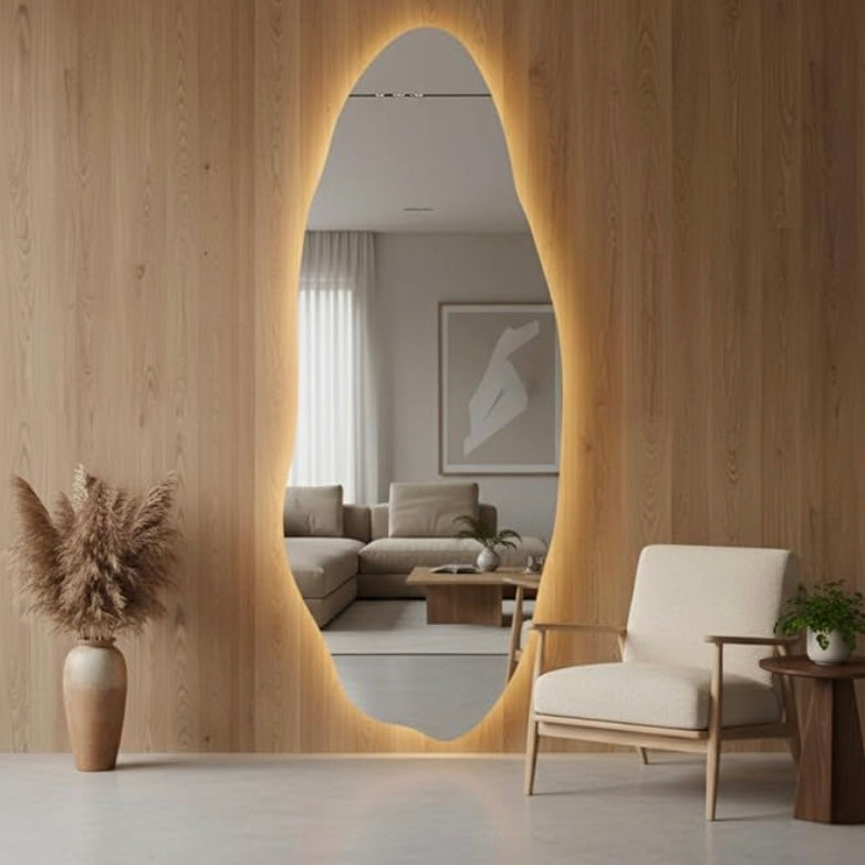 Organic Shape Full-Length LED Wall Mirror Soft Ambient Lighting Design