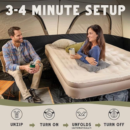 Queen Size Raised Air Mattress with Built-In Battery Pump Quick Setup Portable Bed