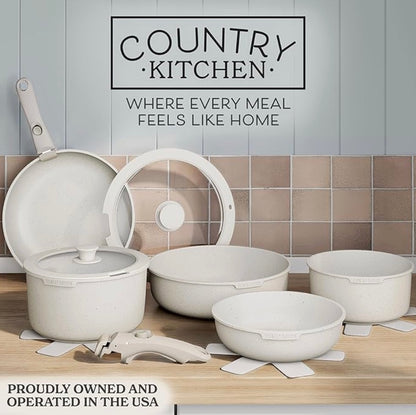 Space-Saving Non-Stick Cookware Set with Detachable Handles 12-Piece Everyday Kitchen Set